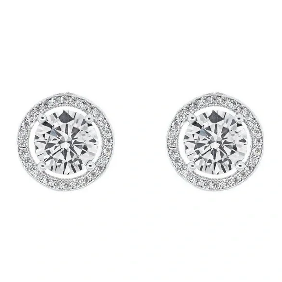 CATE & CHLOE • Ariel White Gold Halo Simulated Diamond Crystals Earrings - Picture 1 of 3